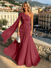 Chiffon A-Line One Shoulder Formal Dresses with 3D Flowers