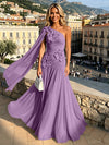 Chiffon A-Line One Shoulder Formal Dresses with 3D Flowers