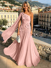 Chiffon A-Line One Shoulder Formal Dresses with 3D Flowers