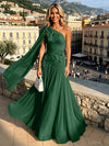 Chiffon A-Line One Shoulder Formal Dresses with 3D Flowers