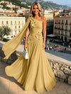 Chiffon A-Line One Shoulder Formal Dresses with 3D Flowers