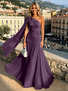 Chiffon A-Line One Shoulder Formal Dresses with 3D Flowers