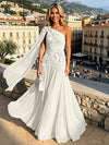 Chiffon A-Line One Shoulder Formal Dresses with 3D Flowers