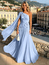 Chiffon A-Line One Shoulder Formal Dresses with 3D Flowers