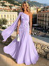 Chiffon A-Line One Shoulder Formal Dresses with 3D Flowers