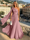 Chiffon A-Line One Shoulder Formal Dresses with 3D Flowers