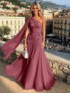 Chiffon A-Line One Shoulder Formal Dresses with 3D Flowers
