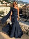 Chiffon A-Line One Shoulder Formal Dresses with 3D Flowers