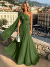 Chiffon A-Line One Shoulder Formal Dresses with 3D Flowers