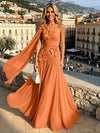 Chiffon A-Line One Shoulder Formal Dresses with 3D Flowers