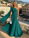 Chiffon A-Line One Shoulder Formal Dresses with 3D Flowers