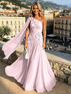 Chiffon A-Line One Shoulder Formal Dresses with 3D Flowers
