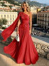 Chiffon A-Line One Shoulder Formal Dresses with 3D Flowers