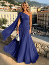 Chiffon A-Line One Shoulder Formal Dresses with 3D Flowers