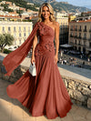 Chiffon A-Line One Shoulder Formal Dresses with 3D Flowers
