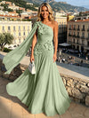 Chiffon A-Line One Shoulder Formal Dresses with 3D Flowers