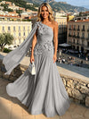 Chiffon A-Line One Shoulder Formal Dresses with 3D Flowers