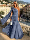 Chiffon A-Line One Shoulder Formal Dresses with 3D Flowers