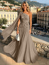Chiffon A-Line One Shoulder Formal Dresses with 3D Flowers