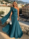 Chiffon A-Line One Shoulder Formal Dresses with 3D Flowers