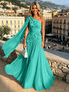 Chiffon A-Line One Shoulder Formal Dresses with 3D Flowers