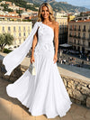Chiffon A-Line One Shoulder Formal Dresses with 3D Flowers