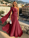 Chiffon A-Line One Shoulder Formal Dresses with 3D Flowers