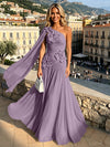 Chiffon A-Line One Shoulder Formal Dresses with 3D Flowers