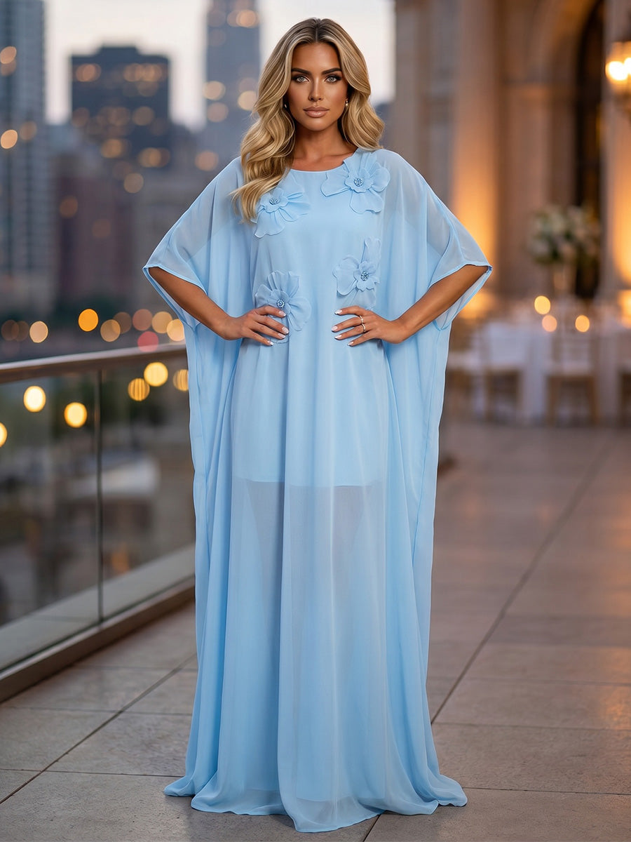 Chiffon A-Line Crew Neck Formal Dresses with 3D Flowers