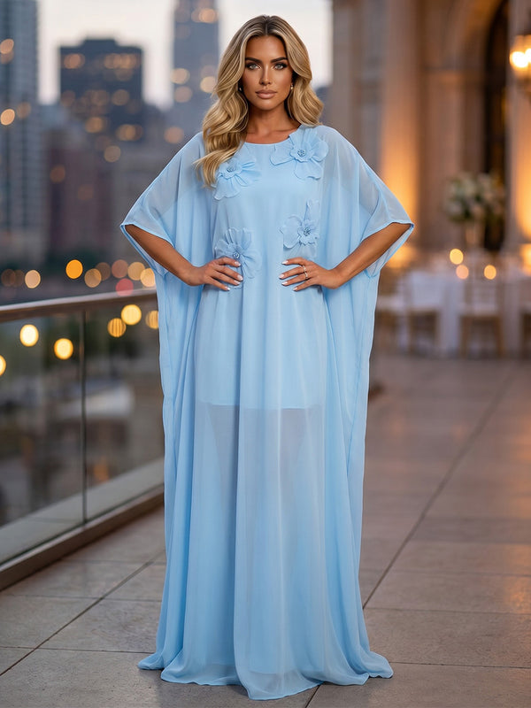Chiffon A-Line Crew Neck Formal Dresses with 3D Flowers