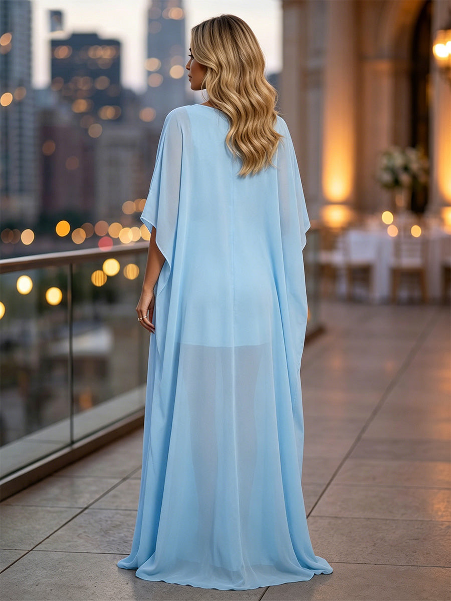 Chiffon A-Line Crew Neck Formal Dresses with 3D Flowers
