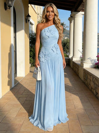 Chiffon A-Line One Shoulder Formal Dresses with 3D Flowers