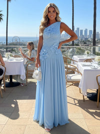 Chiffon A-Line One Shoulder Formal Dresses with 3D Flowers