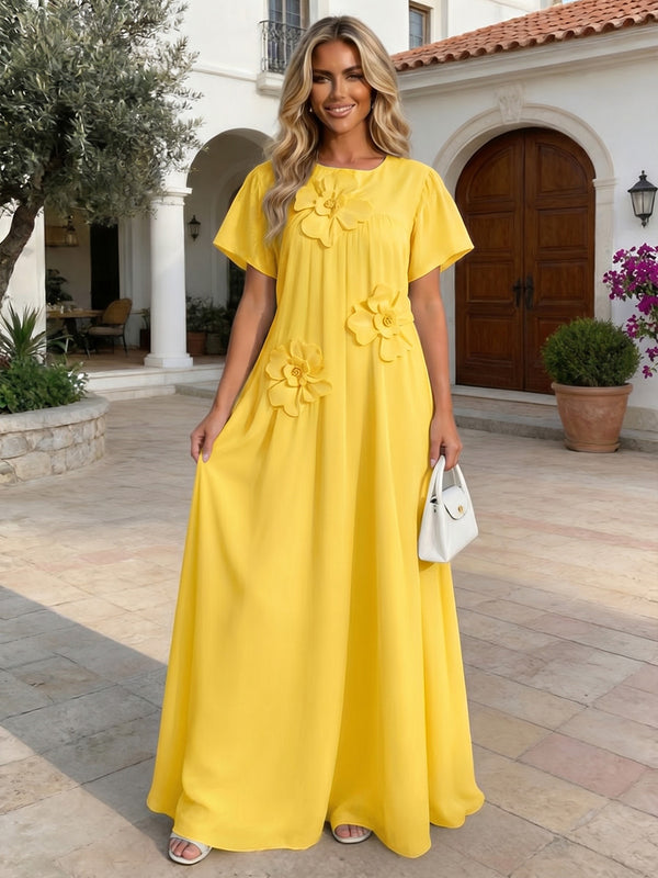 Chiffon A-Line Crew Neck Formal Dresses with 3D Flowers