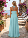 Chiffon A-Line Halter Formal Dresses with 3D Flowers