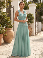 Chiffon A-Line U-Neck Formal Dresses with 3D Flowers