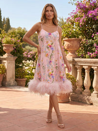 Satin A-Line Spaghetti Straps Formal Dresses with Floral Embroidery