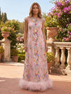 Tull A-Line Crew Neck Formal Dresses with Floral Embroidery