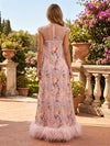 Tull A-Line Crew Neck Formal Dresses with Floral Embroidery