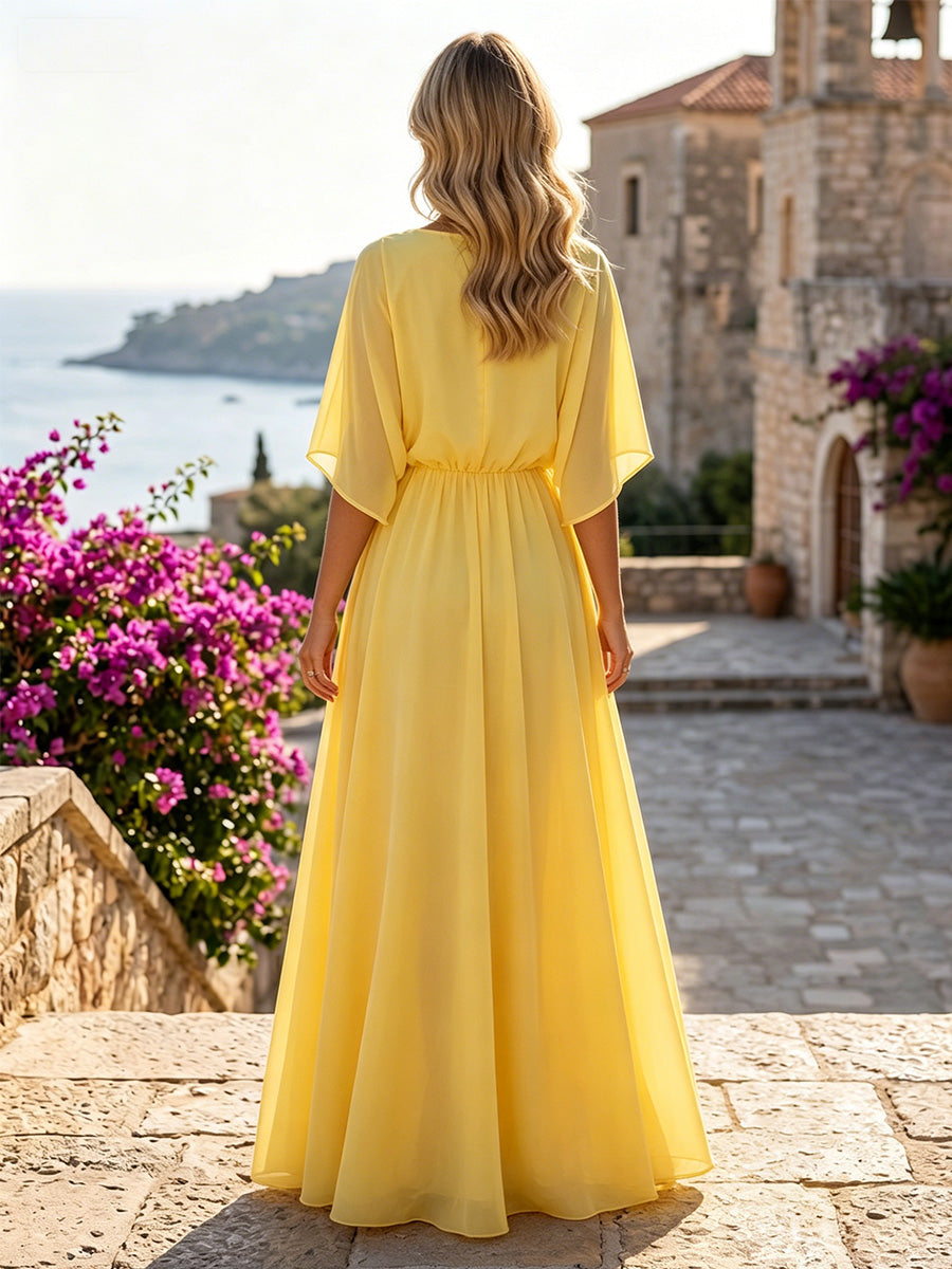 Chiffon A-Line Crew Neck Formal Dresses with 3D Flowers