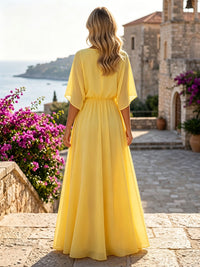 Chiffon A-Line Crew Neck Formal Dresses with 3D Flowers
