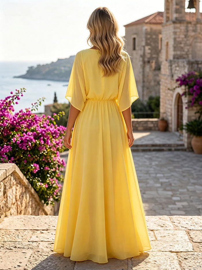 Chiffon A-Line Crew Neck Formal Dresses with 3D Flowers