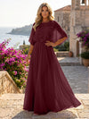 Chiffon A-Line Crew Neck Formal Dresses with 3D Flowers
