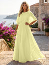 Chiffon A-Line Crew Neck Formal Dresses with 3D Flowers