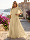 Chiffon A-Line Crew Neck Formal Dresses with 3D Flowers