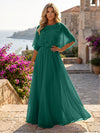 Chiffon A-Line Crew Neck Formal Dresses with 3D Flowers