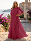 Chiffon A-Line Crew Neck Formal Dresses with 3D Flowers