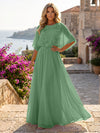 Chiffon A-Line Crew Neck Formal Dresses with 3D Flowers