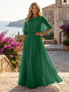 Chiffon A-Line Crew Neck Formal Dresses with 3D Flowers