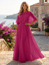 Chiffon A-Line Crew Neck Formal Dresses with 3D Flowers